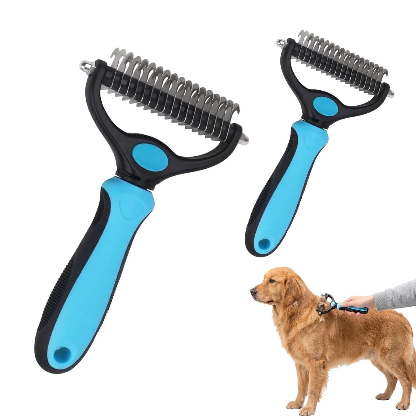 Sakerplus Pet Grooming Tool, Deshedding Dog Brush, 2-in-1 9/17 Teeth Undercoat Rake for Dogs and Cats, Stainless Steel Pet Grooming Brush for Long Hair, Thick Coats (Pink,large)