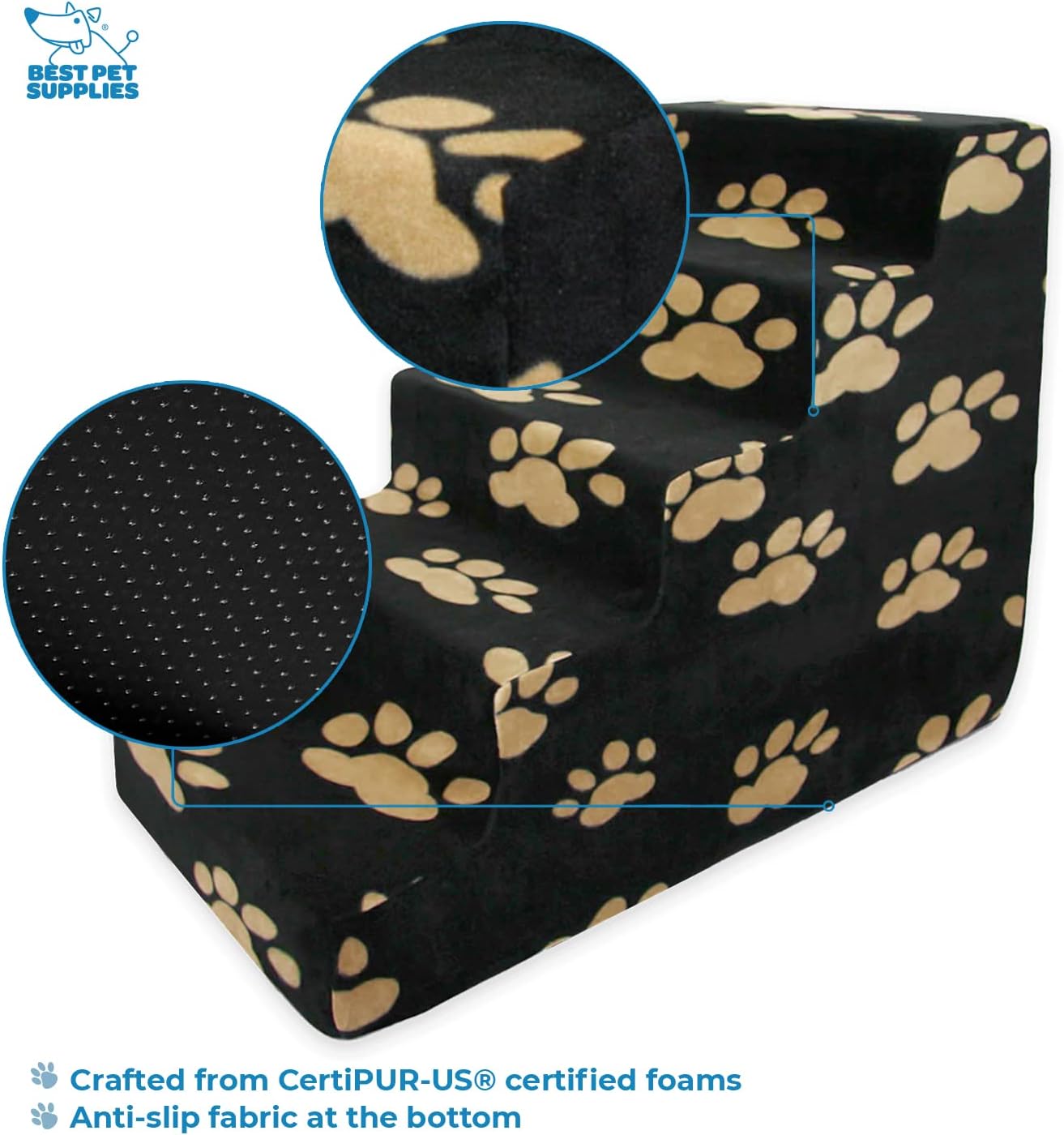 Best Pet Supplies Dog Stairs & Steps - Foam Steps for Small Dogs & Cats, Non-Slip Indoor Balanced Pet Step Support, Dog Ramp, No Assembly, Pale Teal, 3-Step (13.5-inch Height)