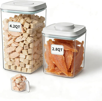 Dog Food Storage Container with One-Touch Lid, 2.8 QT / 2.65 L Stackable Durable BPA-Free PET Cat Food Storage Container,for Pet Treats, Supplements & Small Kibble