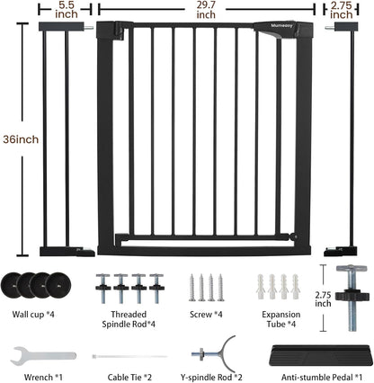 Mumeasy 36" High Extra Tall Dog Gate, 29.6"-40.5" Wide Pressure Mounted Tall Baby Gate for Dog, Auto Close Pet Gate with Door for Stairs,Doorways,House,Black