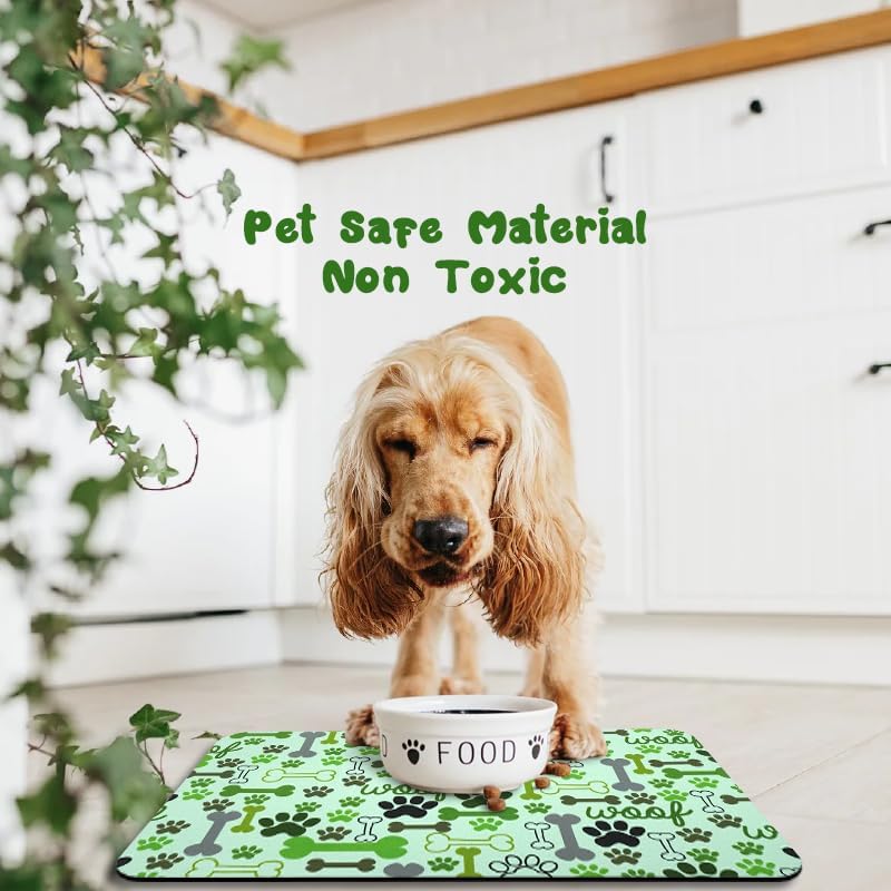 Dog Food Mats for Floors Waterproof, Pet Water Bowl Mats Pet Feeding Absorbent Placemats Plaid 12 * 20 inch