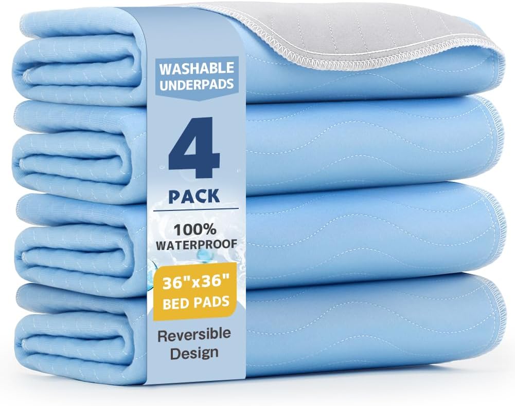 Washable Underpads 36"x36"(4 Pack)– Dual-Sided & Ultra-Thick, Heavy Duty Waterproof Nursing Pads Incontinence Bed Pads, Reusable Washable Pee Pads for Dogs, Diaper Changing & Adults Pads