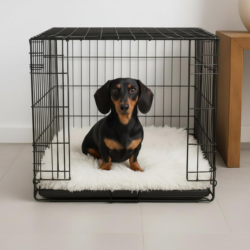 IHAPPYDOG Luxury Faux Fur Orthopedic Dog Bed, Memory Foam Dog Bed for Small, Medium, Large and XL Pets, Fluffy Pet Bed with Waterproof and Washable Cover (White w/Brown Tips, 50"x30")