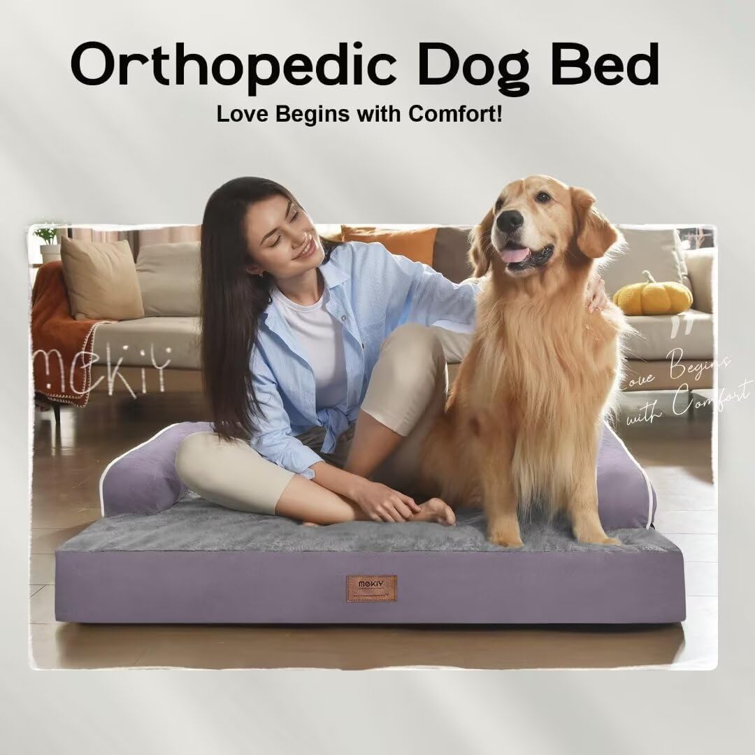 Large Dog Bed Orthopedic Washable - Beds Bolster - Medium XL XLarge Big Dogs - Memory Foam Couch Sofa - Waterproof with Removable Cover