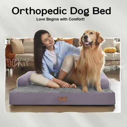 Large Dog Bed Orthopedic Washable - Beds Bolster - Medium XL XLarge Big Dogs - Memory Foam Couch Sofa - Waterproof with Removable Cover
