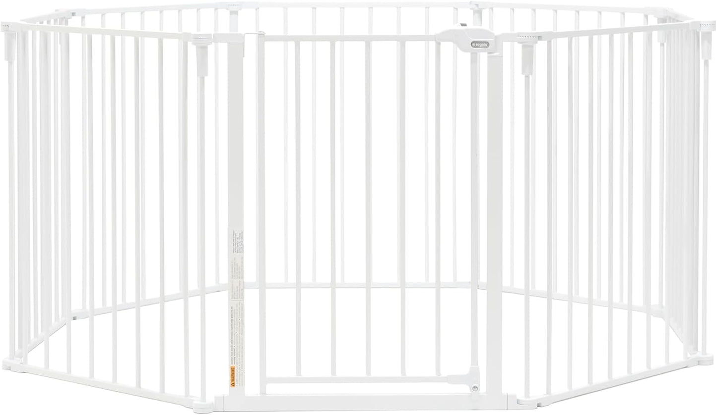 Regalo Safety 28"-76” Super Wide Configurable Baby Gate for Doorways & Open Spaces, 3-Panel Wall Mounted Safety Gate with Door for Babies, Toddlers & Pets, Includes Wall Mount Hardware