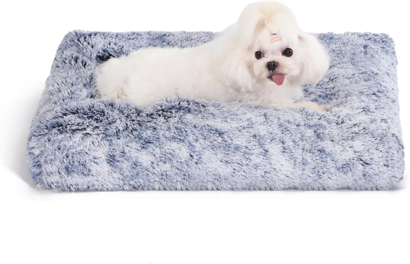 Bedfolks Waterproof Dog Crate Bed, Plush With Removable Washable Cover, Faux Fur Crate Pad for Medium Dogs, Fluffy Kennel 29"x21", Dark Grey