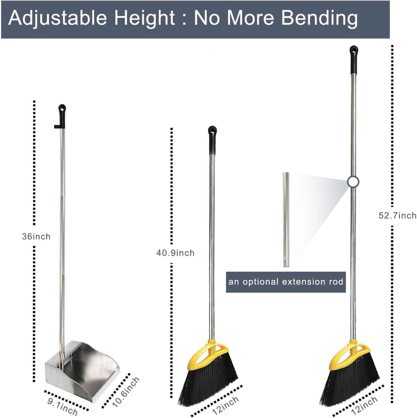 Gloffer Soft Bristles Broom for Indoor Sweeping, Household Cleaning Angle Broom with 55inch Long Handle for Home Office Hardwood Tile Floors Kitchen
