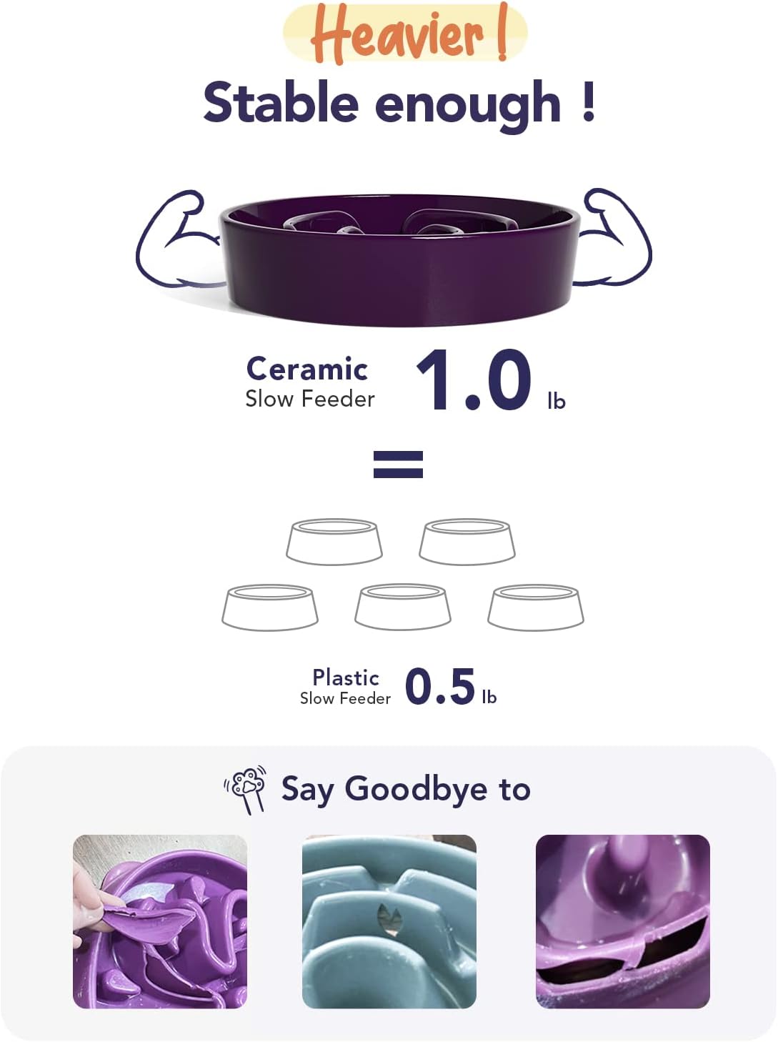 LE TAUCI Dog Bowls Slow Feeder Ceramic, 1.5 Cup Slow Feeding Bowl for Small and Medium Breed, Puzzle Dog Food Bowl for Fast Eater, Maze Purple