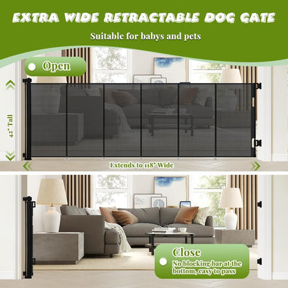 47" Extra Tall Retractable Baby Gates, Extends to 71" Wide, ExtraTall Retractable Safety Gate with Reinforced Strips, Retractable Tall Dog Gates for Doorways Mesh Baby Pet Gates Indoor, Grey