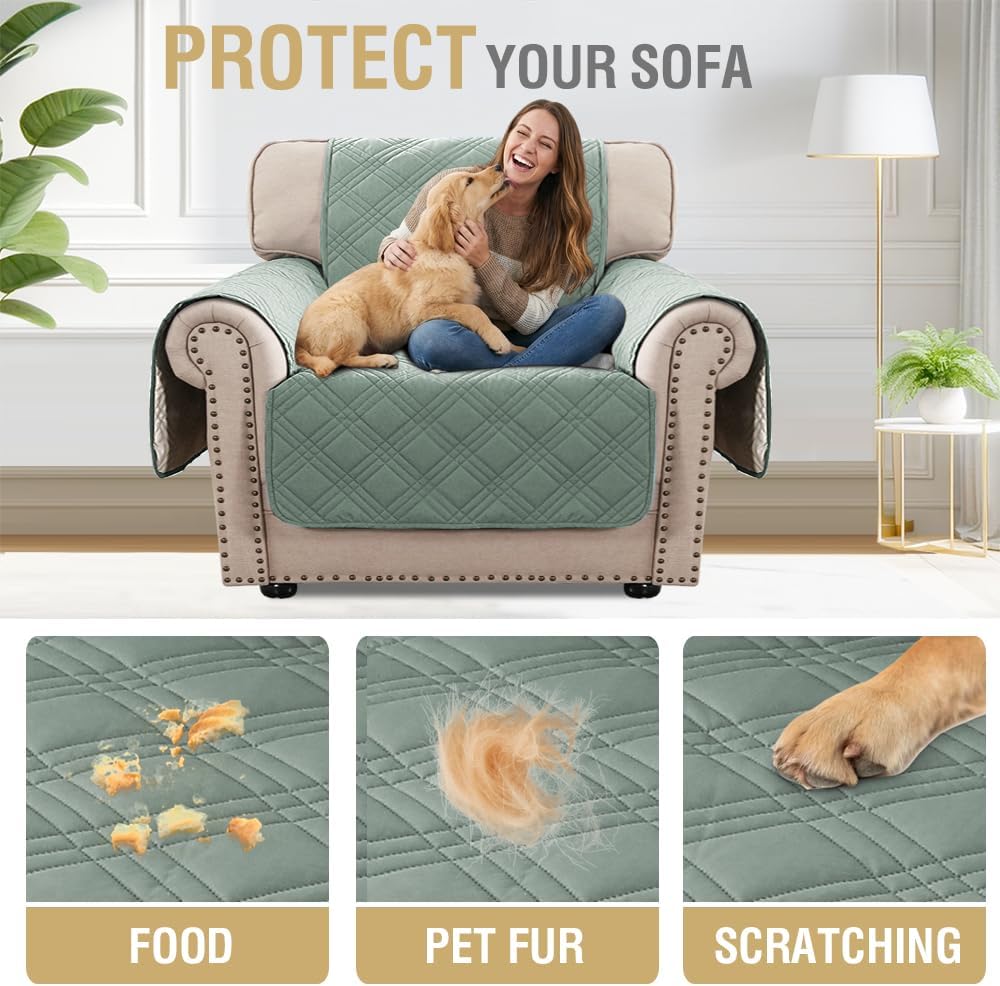 H.VERSAILTEX 100% Waterproof Slipcovers for Couches and Sofas Modern Pet Couch Cover Thick Soft Furniture Protector with Elastic Straps(Sofa, Lily Pad/Beige)