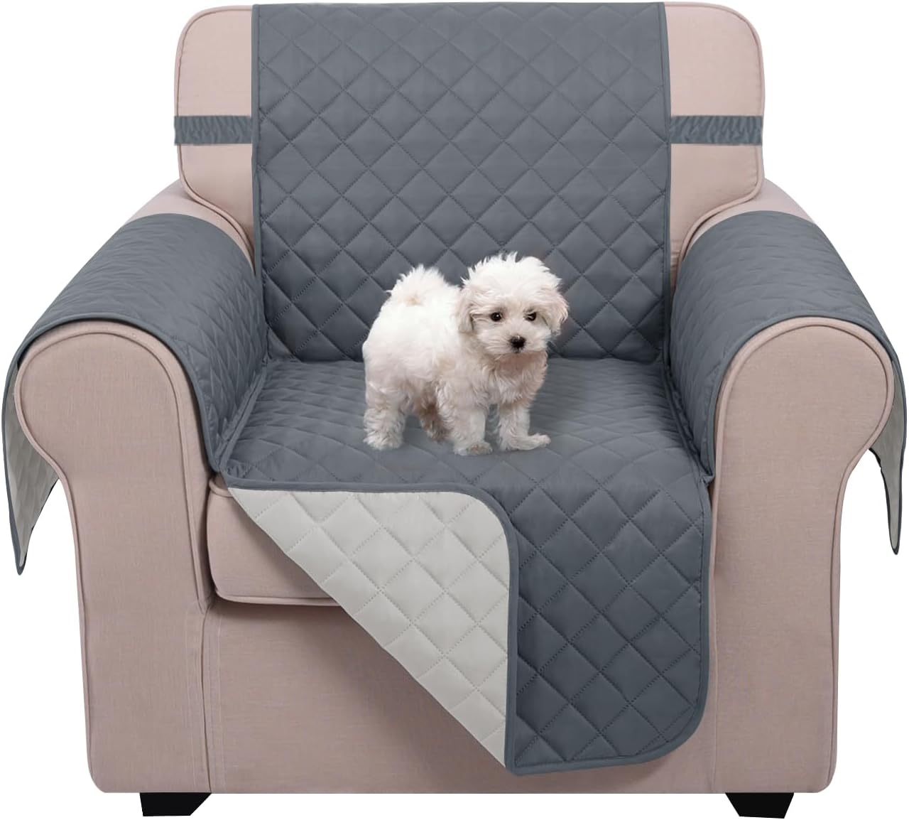 U-NICE HOME Reversible Sofa Cover Washable Couch Cover for Dogs Friendly with Elastic Straps Water Repellent Furniture Protector for 3 Cushion Couch (Sofa, Coffee/Beige) - Colors B