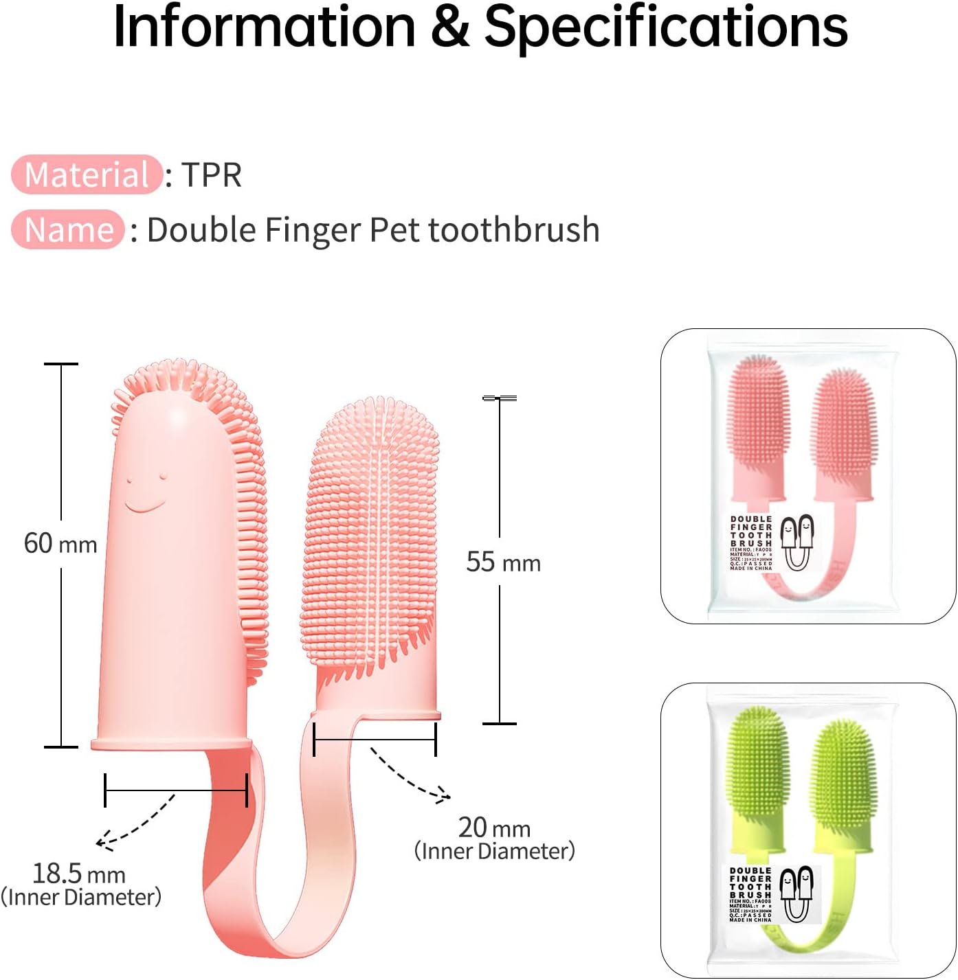 2 Pack Dog Toothbrush, 135ºSurround Bristles for Easy Teeth Cleaning, Double-Finger Toothbrush Dental Care for Puppies, Cats and Medium Pets