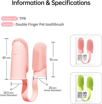 2 Pack Dog Toothbrush, 135ºSurround Bristles for Easy Teeth Cleaning, Double-Finger Toothbrush Dental Care for Puppies, Cats and Medium Pets