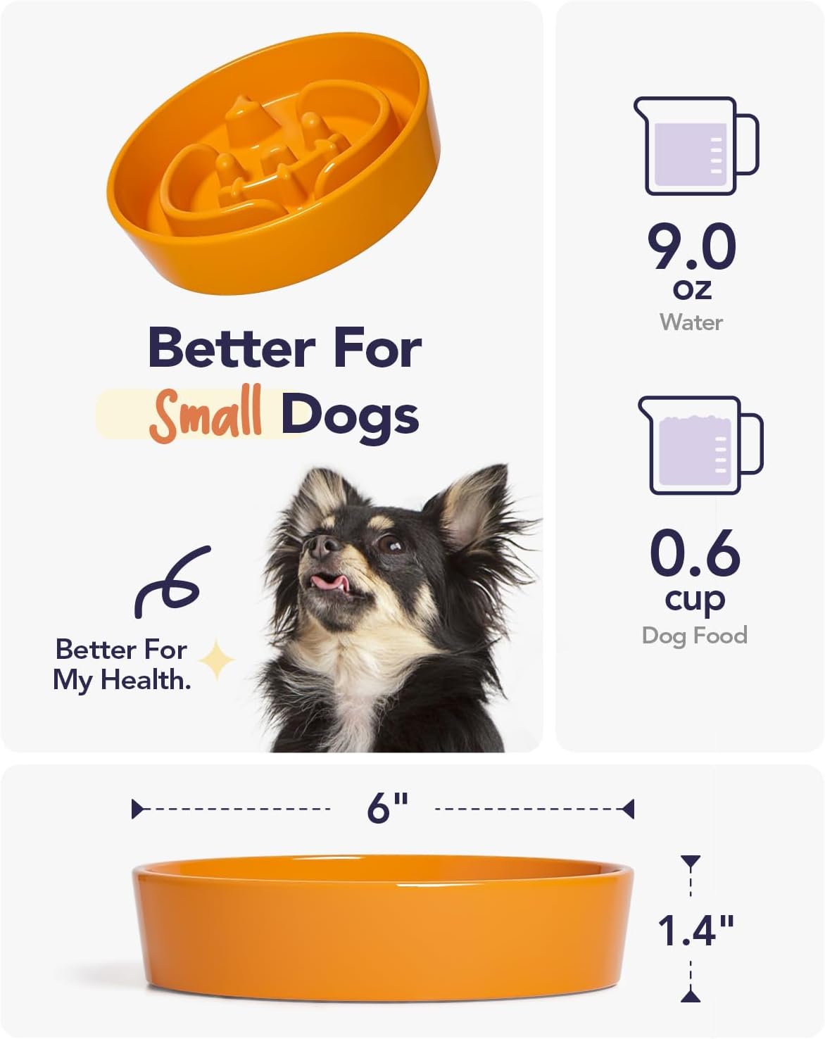LE TAUCI Dog Bowls Slow Feeder Ceramic, 1.5 Cup Slow Feeding Bowl for Small and Medium Breed, Puzzle Dog Food Bowl for Fast Eater, Maze Purple