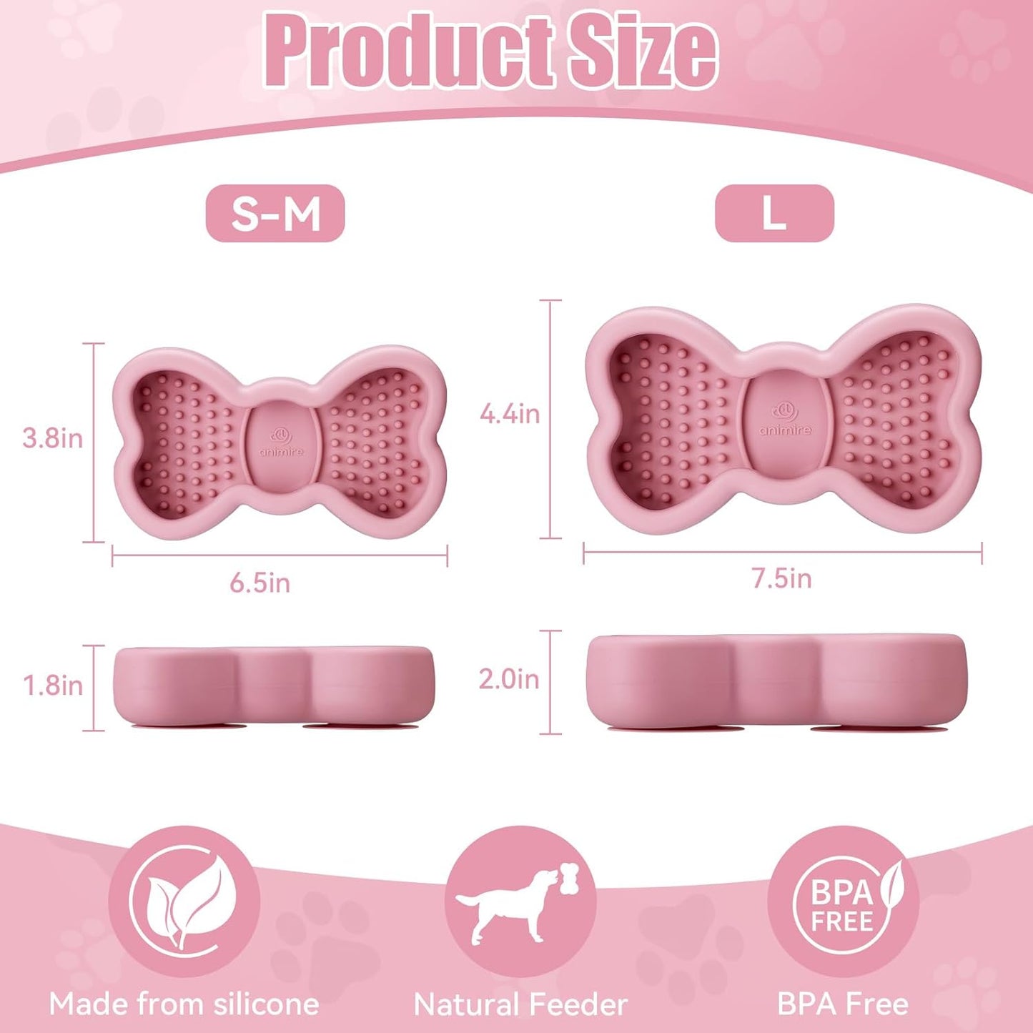 Freeze Dog Lick Bowl, Animire Non-Slip Slow Feeder Lick Mat for Dogs, Silicone Dog Enrichment Bowl for Distraction Anxiety Relief Boredom, BPA Free, Dishwasher Safe(Rose,S)