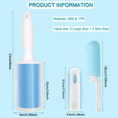 Reusable Washable Lint Roller 4 Pack, Sticky Gel Lint Rollers, Cat Dog Pet Hair Lint Remver Cleaner for Clothes, Carpet, Travel, 2 Large Roller with Dust Cover and 2 Mini Portable Small Lint Brush
