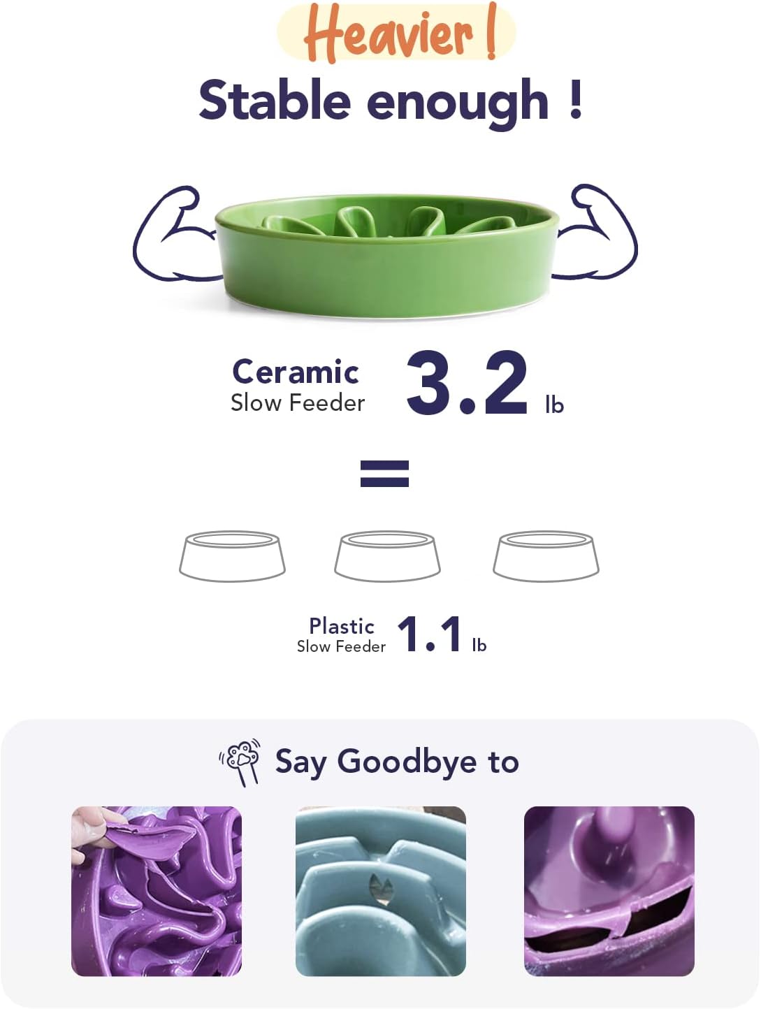 LE TAUCI Dog Bowls Slow Feeder Ceramic, 1.5 Cup Slow Feeding Bowl for Small and Medium Breed, Puzzle Dog Food Bowl for Fast Eater, Maze Purple