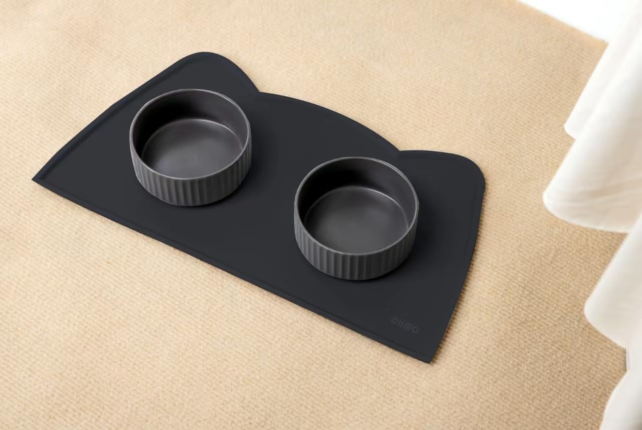 OHMO - Cat Food Mat, Silicone Pet Feeding Mat for Floor Non-Skid Waterproof Dog Water Bowl Tray, Easy to Clean Pet Placemat (Erythrinus, 18 * 9.8'')
