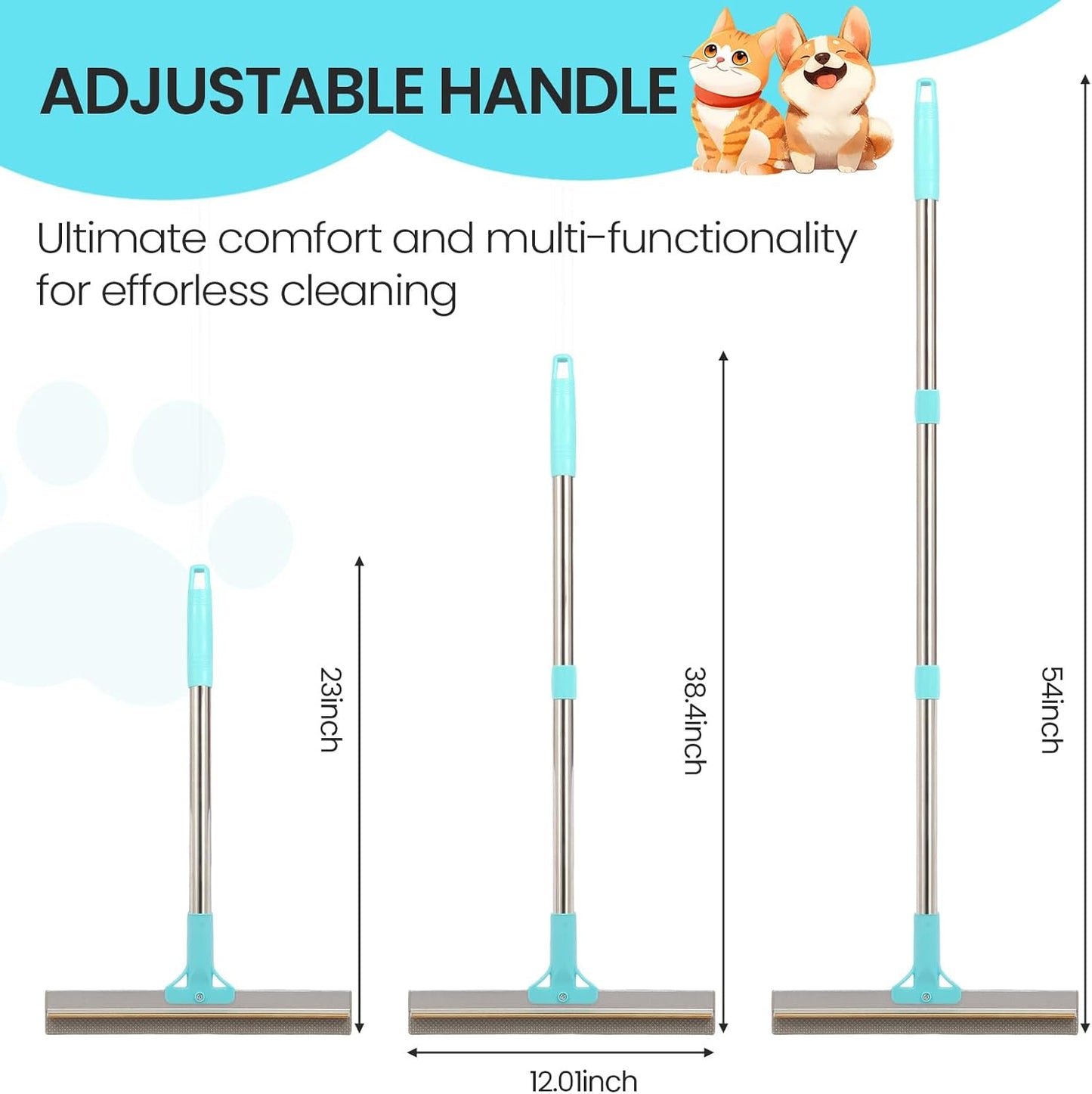 Carpet Rake for Pet Hair Removal, 2 in 1 TPU and Copper Rake Teeth, Adjustable Long Handle, Double-Sided Reusable Dog Cat Fur Remover with Hair Removal Glove, Pet Fur Rake for Rugs, Mats