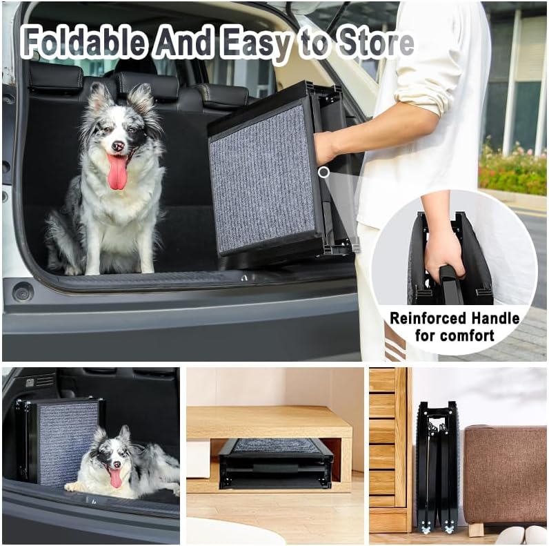 63" Long Dog Ramp for Car, Foldable Dog Ramps for Large Pet, Portable Dogs Ramp for Truck, 17" Wide Pet Car with Non-Slip Rug Surface, Pet Ramp for Large Dogs Up to 200LBS for Car, SUV & Truck-L