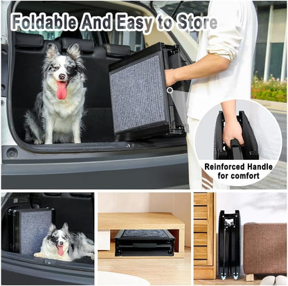 63" Long Dog Ramp for Car, Foldable Dog Ramps for Large Pet, Portable Dogs Ramp for Truck, 17" Wide Pet Car with Non-Slip Rug Surface, Pet Ramp for Large Dogs Up to 200LBS for Car, SUV & Truck-L