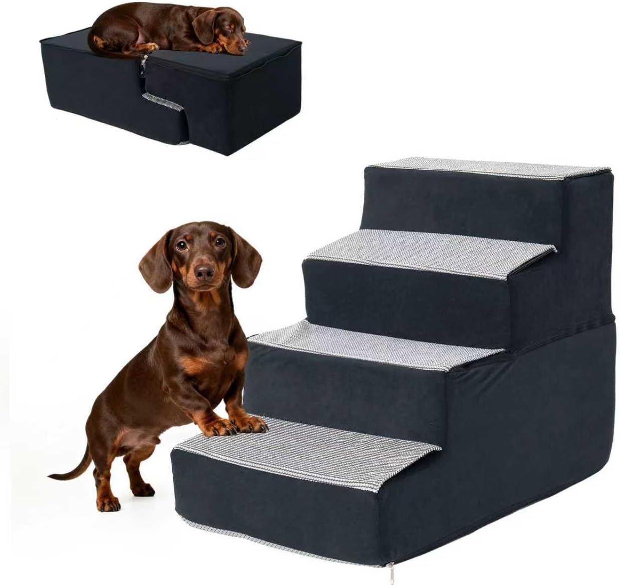 Dog Stairs for Small Dogs and Cats 14" H 3-Step Dog Steps for High Bed Couch and Sofa High-Density Foam Pet Stairs with Supporting Board Pet Steps with Non-Slip Bottom Washable Cover