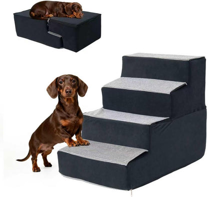 Dog Stairs for Small Dogs and Cats 14" H 3-Step Dog Steps for High Bed Couch and Sofa High-Density Foam Pet Stairs with Supporting Board Pet Steps with Non-Slip Bottom Washable Cover
