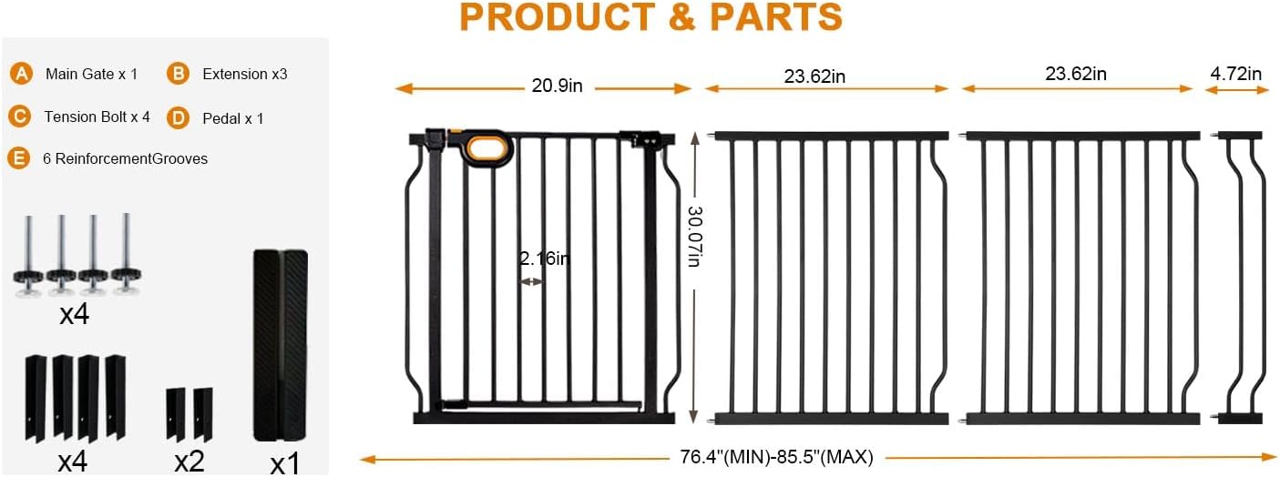Baby Gates Extra Wide for Large Opennings with Door Pressure Mounted 90.6-95.2 Inch Extra Wide Baby Gate Dog gate for Doorways Indoor Metal Gate No Drilling with Walk-Through Door,White