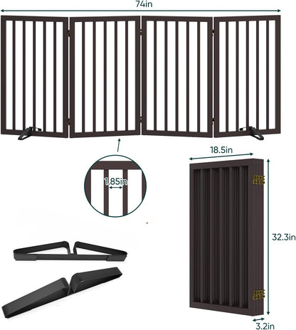 Freestanding Dog Gates Indoor, 3-Panel Pet Gates with 2 Metal Stands and 360° Hinge, 24" H Foldable Dog Gate for Stairs, Doorway, Kitchen, Expands Up to 55" Fully Assembled - Black Walnut