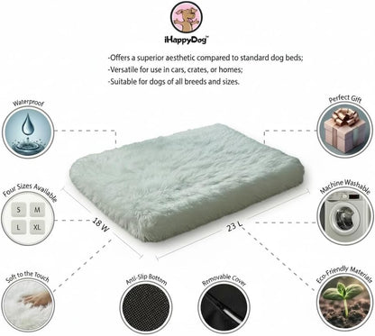 IHAPPYDOG Luxury Faux Fur Orthopedic Dog Bed, Memory Foam Dog Bed for Small, Medium, Large and XL Pets, Fluffy Pet Bed with Waterproof and Washable Cover (White w/Brown Tips, 50"x30")