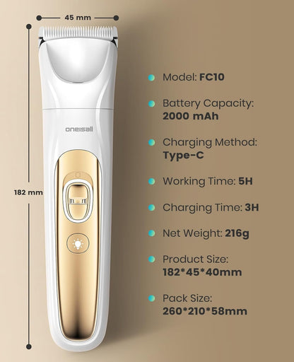 oneisall Professional Dog Grooming Kit at Home: All-in-One Quiet Clippers & Nail Grinder with LED Light, 2000mAh Cordless Dog Shaver, Safe Poodle Grooming Kit for Paws, Face, Ears & Body