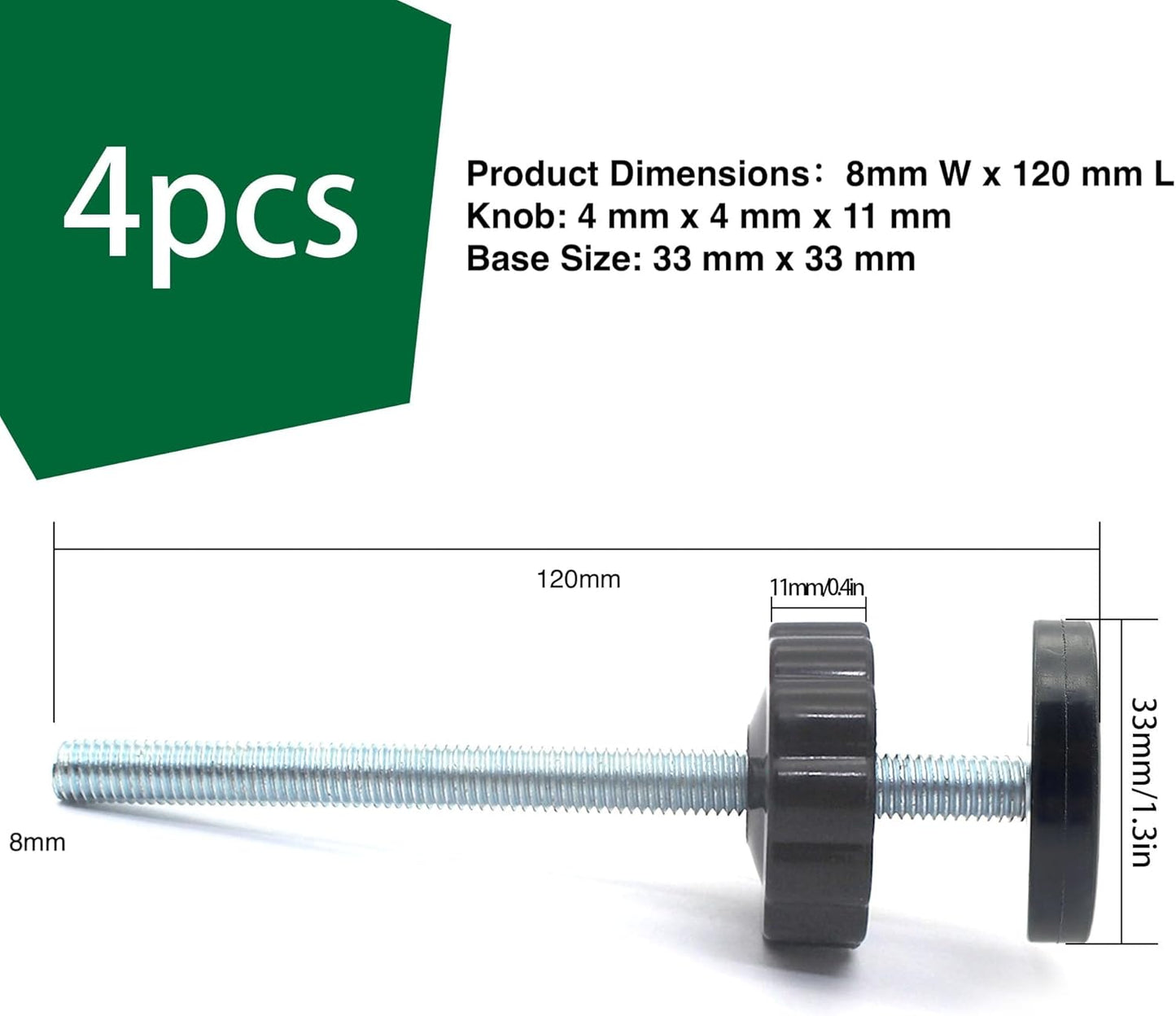 Vmaisi 4 Pack 8MM Baby Gate Threaded Spindle Rod, Replacement Hardware Parts Kit for Pet & Dog Pressure Mounted Safety Gates - Extra Long Wall Mounting Accessories Screws Rods Adapter Bolts Black