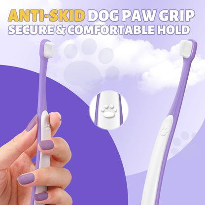 Tiny Dog Toothbrush for Small Dogs - 0.39" Mini Brush Head, Curved Handle, Soft Bristles, Dual Rubber Back, Gentle Puppy Tooth Brush Kit for Yorkie Chihuahua & Small Dog Teeth Cleaning