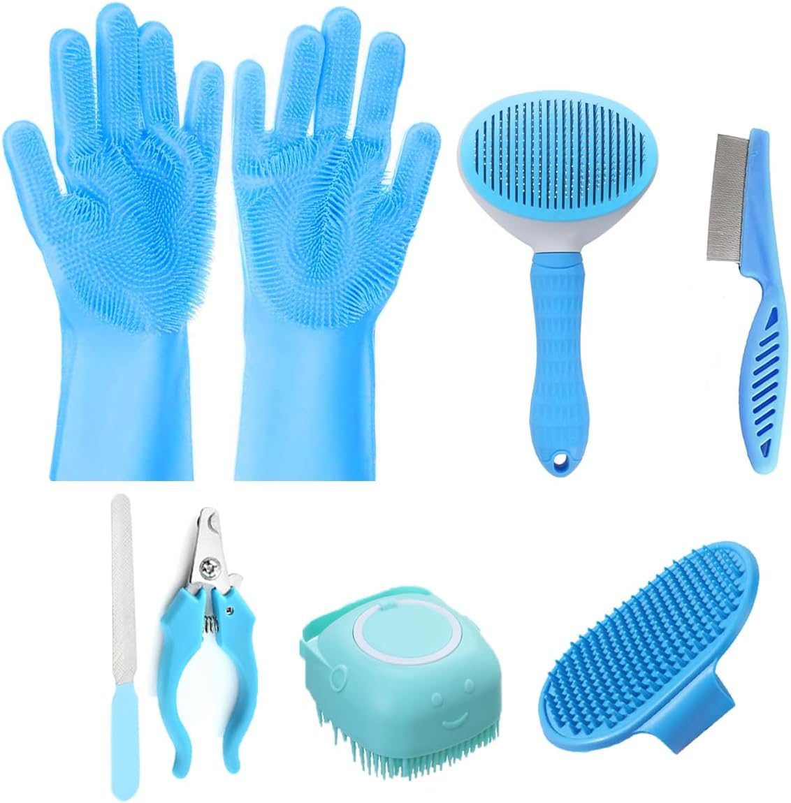 8PCS Dog Bath Supplies Set，Dog Washing Gloves，Shampoo Brush, Shedding Slicker Brush，Complete Pet Grooming Kit for Dog&Cat and Small Animal Grooming(8PCS-Bath-Pink)