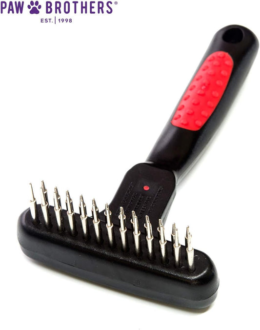 RYAN'S PET SUPPLIES Paw Brothers Magic Spring Undercoat Rake for Dogs, Professional Grade Grooming Tool, Stainless Steel Pins, Removes Tangles and Mats, Comfort Grip, 4.5 in.