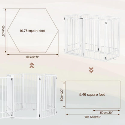 Metal Freestanding Dog Gate with Door, Extra Wide 81", 31" Height Foldable Dog Gates for Doorways, Tall Pet Fence Indoor Pet Gates, 4 Panels Pet Barrier for Stairs Hallways, Black