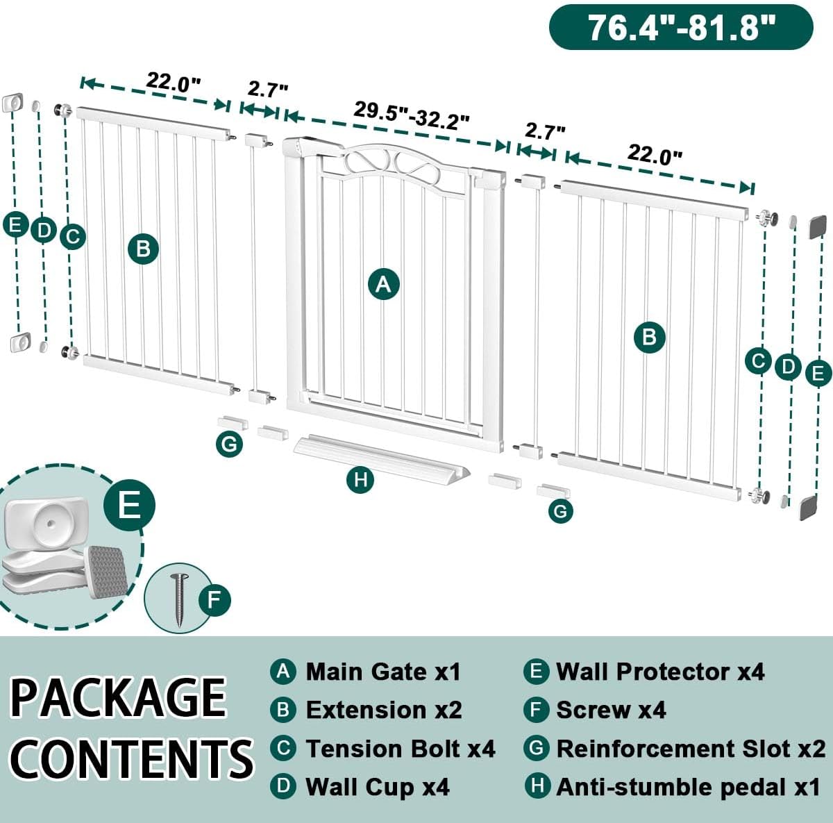 Fairy Baby 68.1"-70.8" Extra Wide Press Mounted Baby Gate Indoor for Kids Or Pets Walk Thru No Drill Long Dog Gates for The House Doorway Child Safety Gate