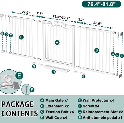 Fairy Baby 68.1"-70.8" Extra Wide Press Mounted Baby Gate Indoor for Kids Or Pets Walk Thru No Drill Long Dog Gates for The House Doorway Child Safety Gate