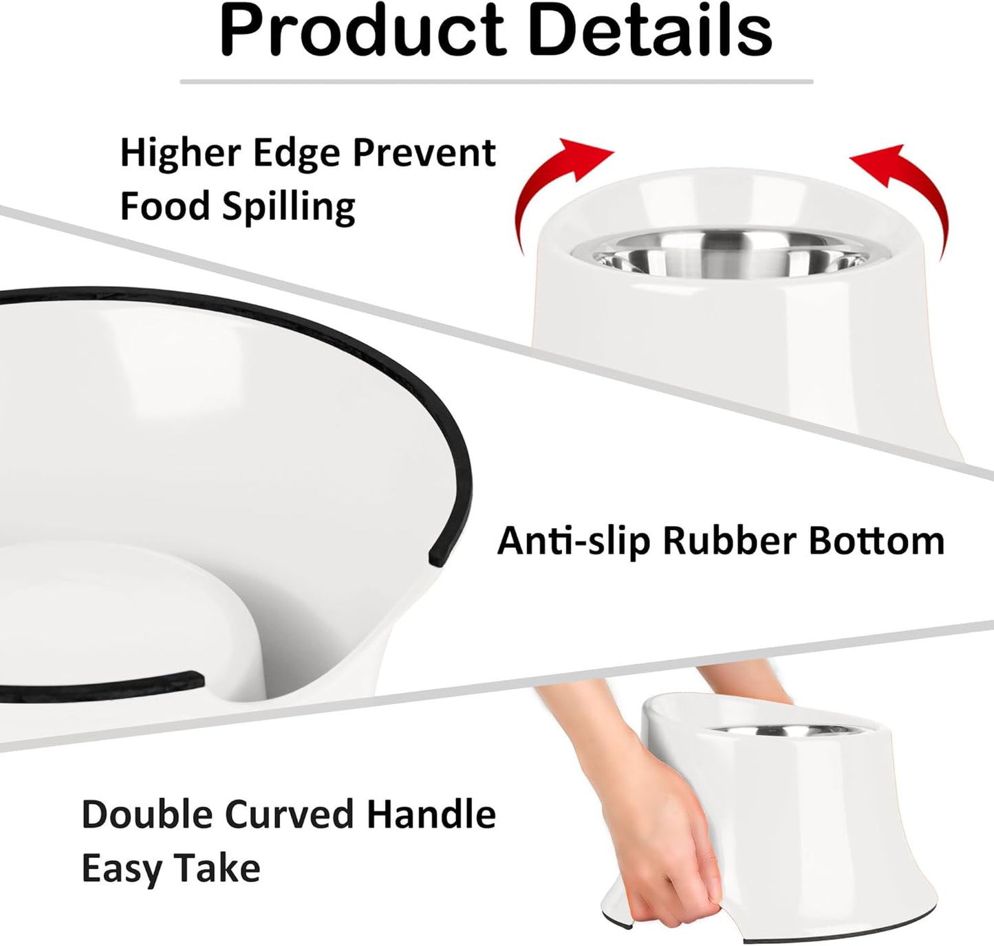 Tilted Elevated Dog Bowls Non-Slip & Non-Spill Pet Feeder with Elevated Detachable Melamine Stand, High Capacity Tilted Dog Bowl for Medium Small Size Dogs M/2 Cup Black