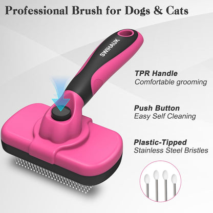 Swihauk Self Cleaning Slicker Brush for Dogs & Cats - Skin Friendly Deshedding and Grooming Brush for Haired Pets, Pet Supplies Accessory, Black