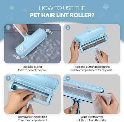 DELOMO Pet Hair Remover Roller: Reusable Lint Roller with Large Fur Bin - Portable Cat and Dog Hair Remover for Couch, Bedding, Car, Rugs & Furniture, Effective and Eco-Friendly, for Multi-Pet Homes