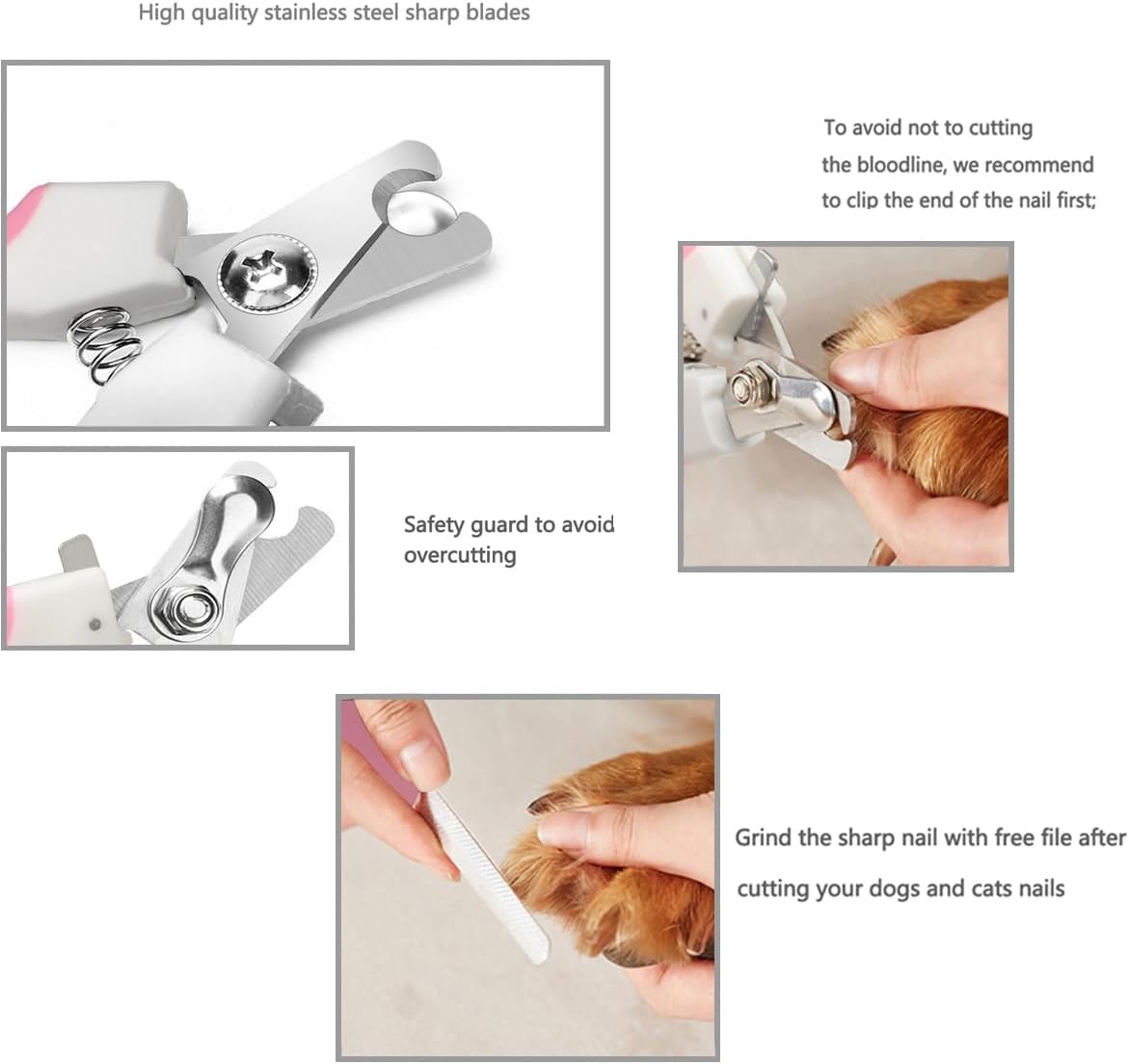 Pet Nail Clippers and Trimmers Set Safety Guard to Avoid Over Cutting Razor Sharp Blades Grooming Tool for All Small Large Dog Cat Red