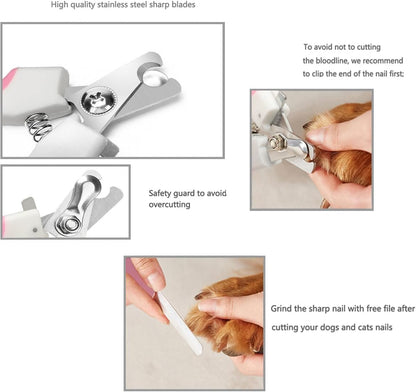 Pet Nail Clippers and Trimmers Set Safety Guard to Avoid Over Cutting Razor Sharp Blades Grooming Tool for All Small Large Dog Cat Red