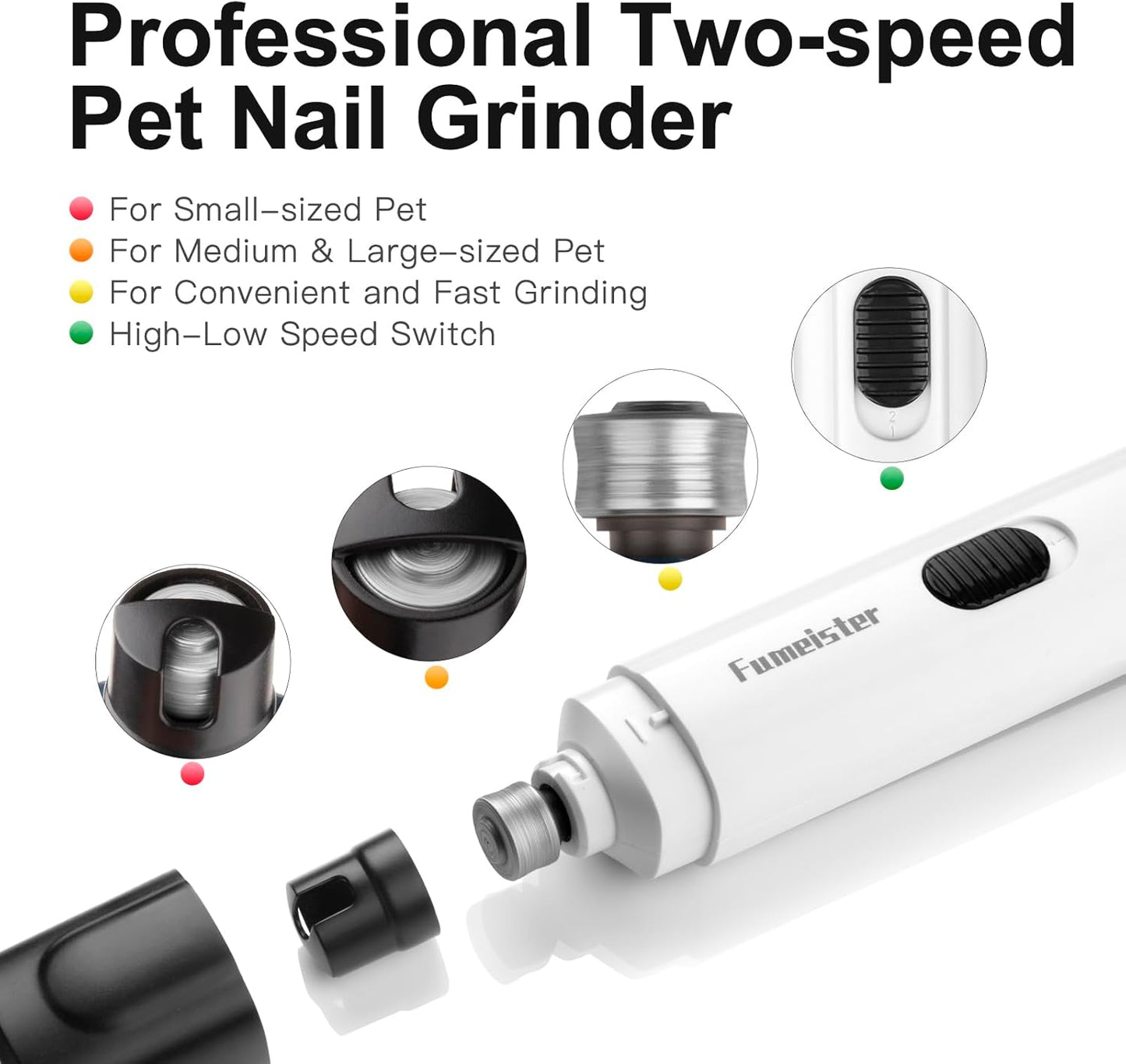 Pet Nail Grinder for Dogs - Quiet 2-Speed Type-C Rechargeable Dog Nail Trimmer, Low Noise Paw Grooming for Dogs & Cats (Blue)