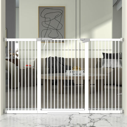 41" Extra Tall Cat Gate for Doorway, 49.2-54.7 Metal Pet Baby Safe Gate, Extra Wide Pressure Mounted Child Door with Expansion Kit, No Drilling No Climb Cat Fence Indoor, Tall Dog Gate, White