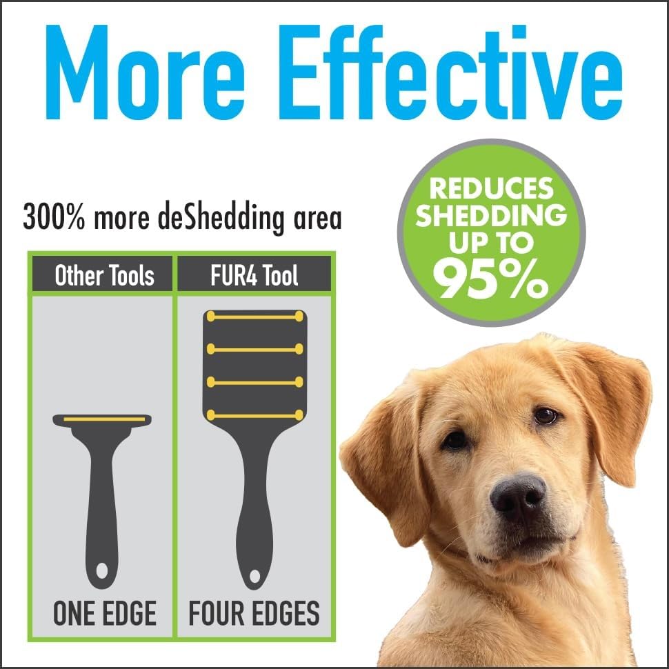 FUR4 deShedding Dog Brush for Long Hair Dogs – Pet Hair Brush with 4 Carbon Fiber Edges – deShedding Tool Removes Loose Fur – Gentle & Effective Dog Grooming Brush for Shedding
