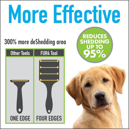 FUR4 deShedding Dog Brush for Long Hair Dogs – Pet Hair Brush with 4 Carbon Fiber Edges – deShedding Tool Removes Loose Fur – Gentle & Effective Dog Grooming Brush for Shedding