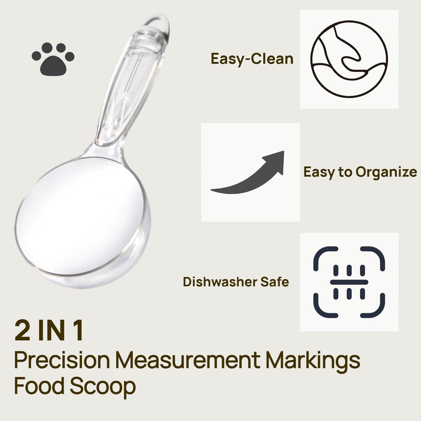 Pet Cat Dog Food Scoop, Dog Cup Capacity Cat Food Scooper With Sealing Clip, Puppy and Cat Coffee Bean, Flour Scoop Grey