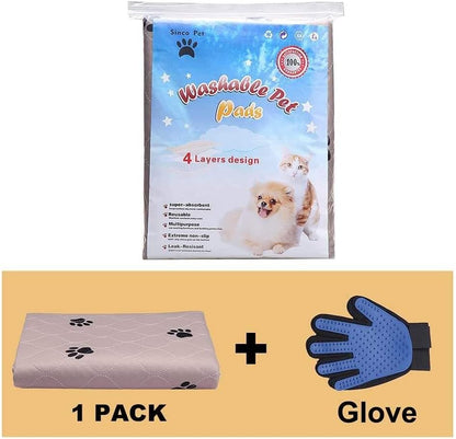 Washable Dog Pee Pads with Puppy Grooming Gloves,Puppy Pads,Reusable Pet Training Pads,Large Dog Pee Pad,Waterproof Pet Pads for Dog Bed Mat,Super Absorbing Whelping Pads